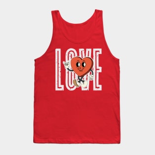 Love and Valentine's Day bright letters in the background and red wandering heart Tank Top